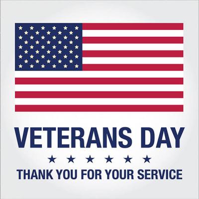 American Flag with text - Veteran's Day Thank you for your service