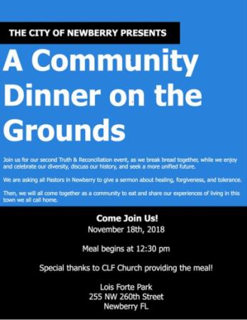 A Community Dinner on the Grounds, Sunday, November 18, 2018 - 1:00pm Lois Forte Park